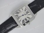 Replica Cartier Tank Watch Black Leather Strap White Face